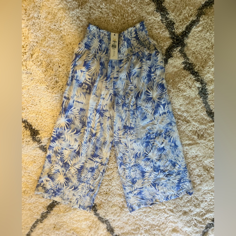 Blue and White Print Resort Pants